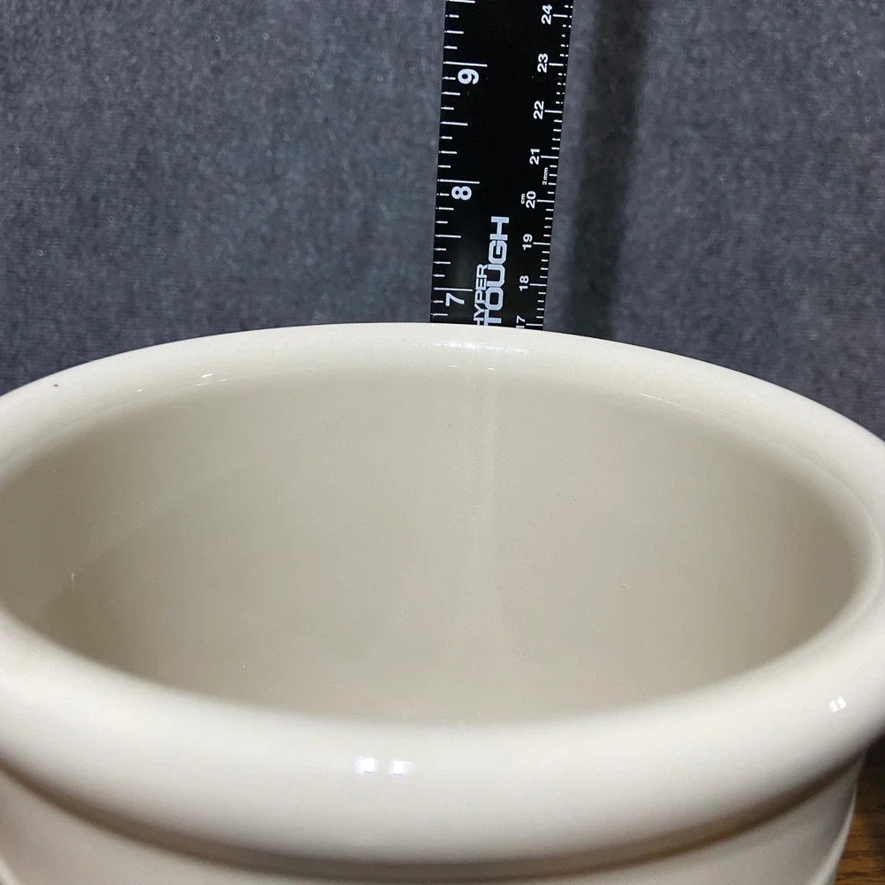 Longaberger Homestead Pottery Crock Utensil Holder Ivory Basketweave Made in USA